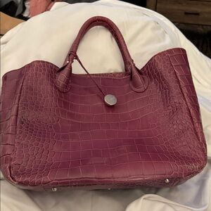 Furla Crocodile-Embossed Purple Tote Bag